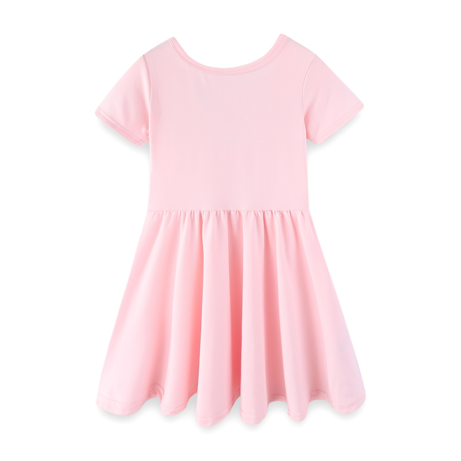 LittleSpring Size 7-8 Backless Dress for Girls Short Sleeve Dress Skater Twirly Stretchy Casual Solid Pink
